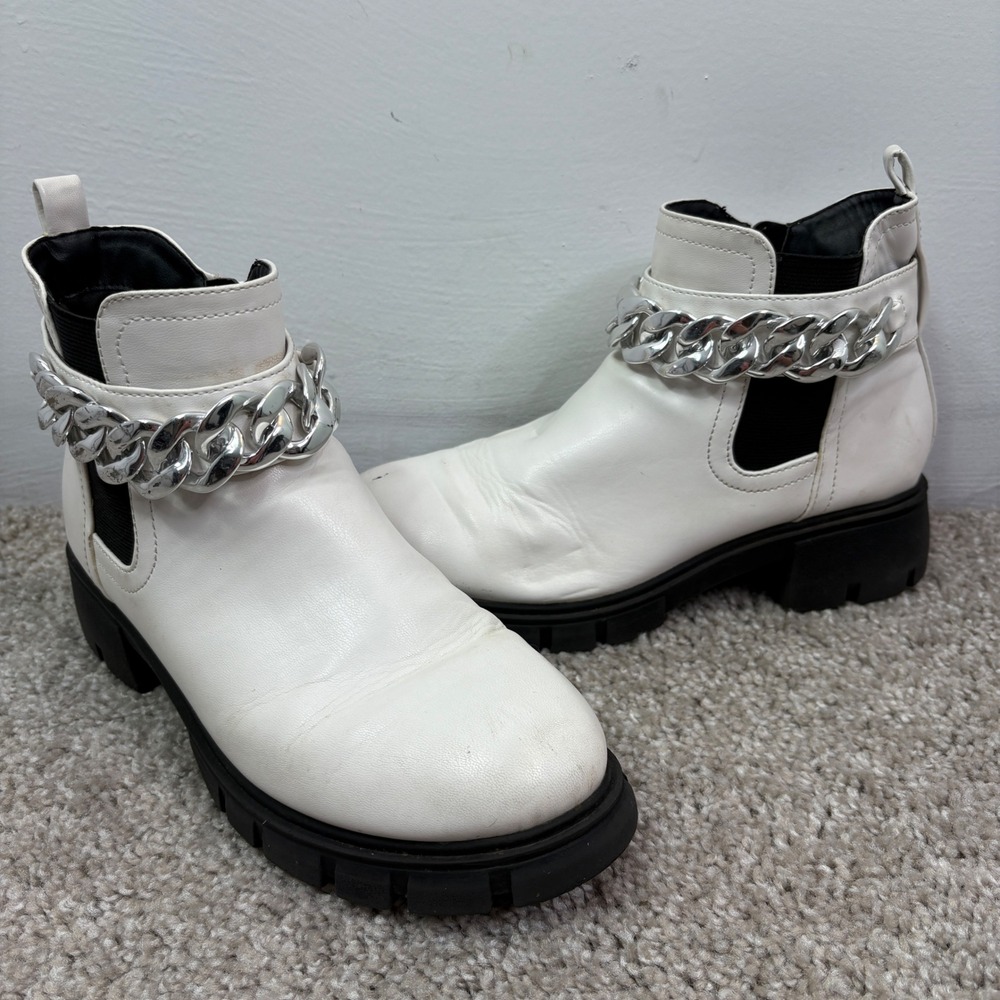 Wonder Nation Girls White Chain Lug Sole‎ Ankle Boots Size 4 Toddler